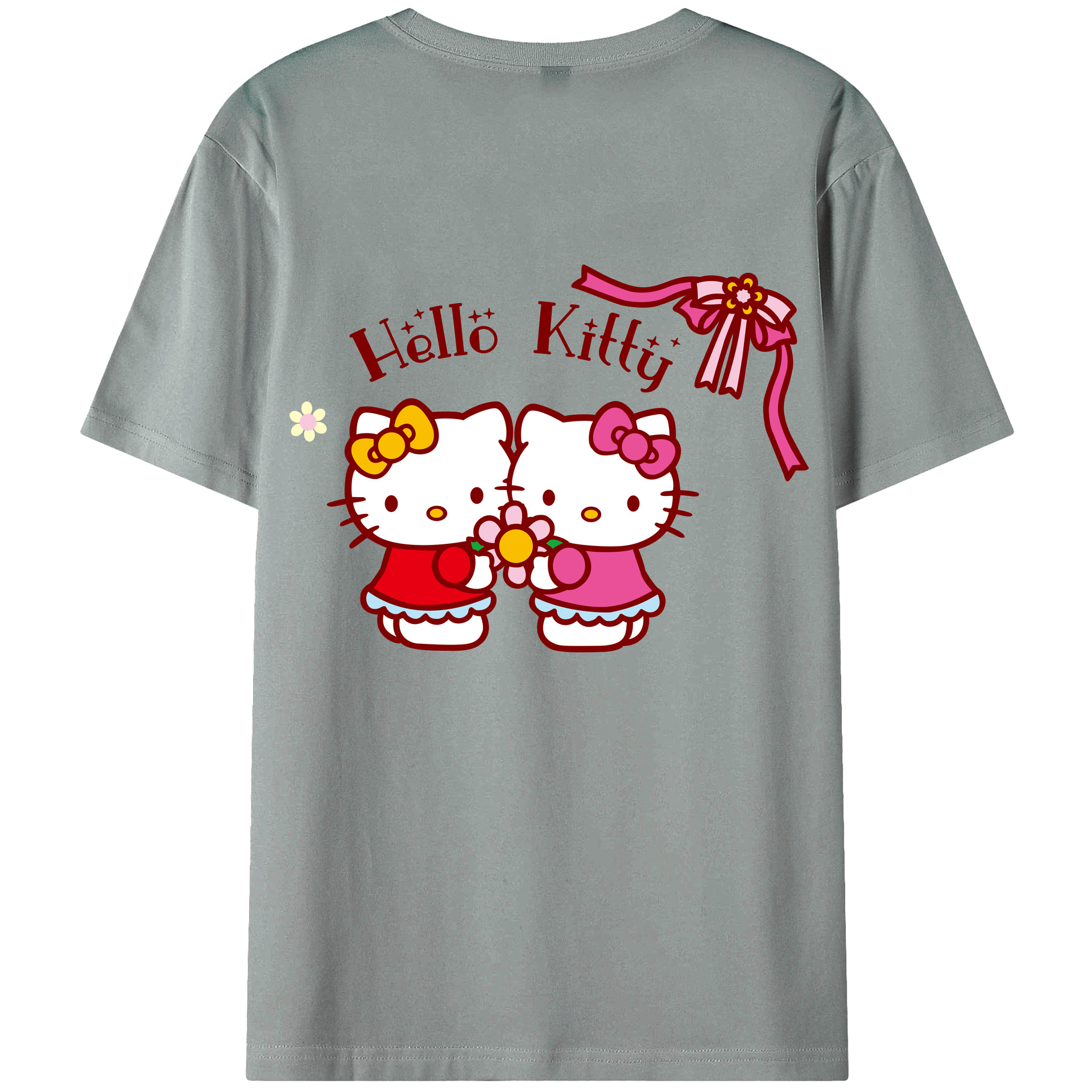 （画像用） Hello Kitty ハローキティ 綿100％ メンズ半袖Tシャツ（バックプリント） 通気性